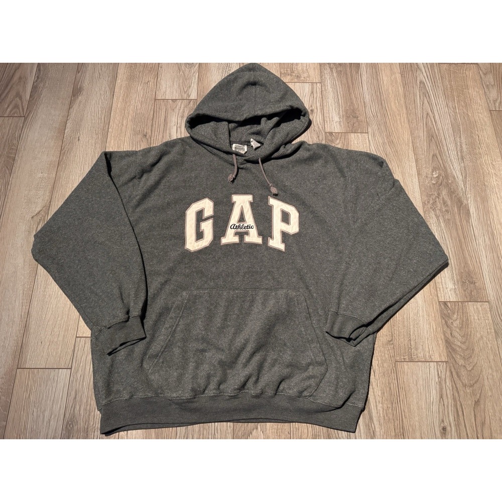 Gap Athletic Sweats Mens Large Charcoal Grey Vintage Logo‎ Pullover Hoodie L